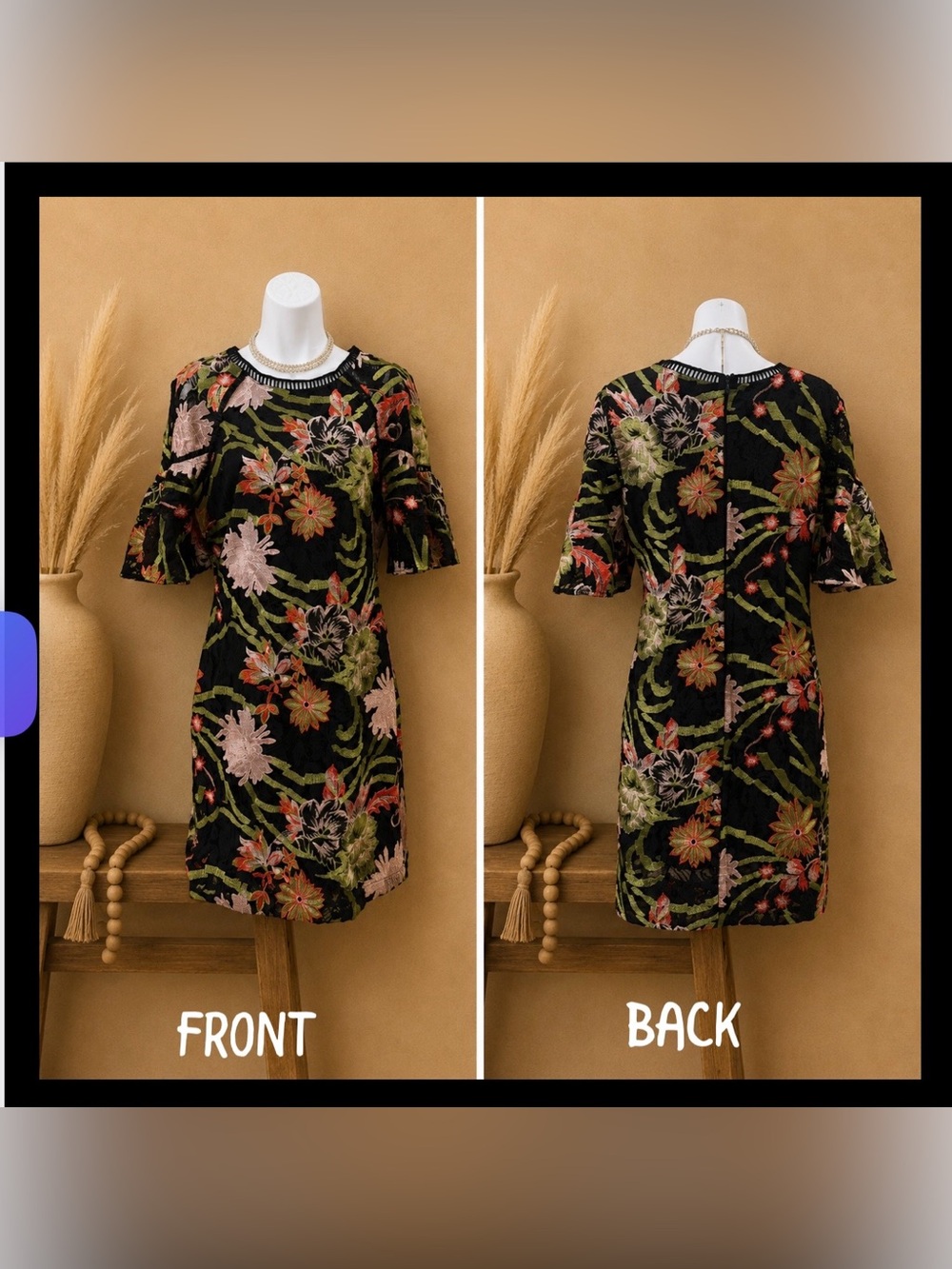 Badgley Mischka: Embroidered Floral Black Shift Dress - LIKE NEW!!!